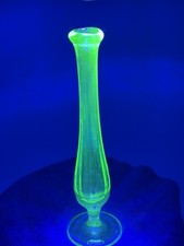 Vintage Uranium Glass 8-Inch Swung Bud Vase, Green Vaseline Glass — listing 4