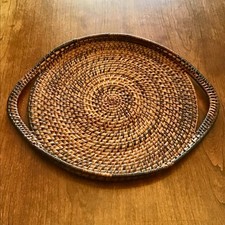 Large Round Woven Wicker Basket Tray with Side Handles — listing 6