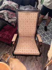 Antique Victorian Platform Rocker Walnut Upholstered Parlor Chair — listing 4