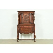 Berkey & Gay Antique Two-Door Cabinet / Chifferobe with Turned Fluted Legs and Burl Panels — listing 4