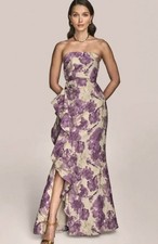 White/Ivory Metallic Brocade Sleeveless A-Line Formal Gown with Swirl Pattern — listing 4