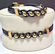 Black Leather Cord Bracelet with Gold-Tone Clasp — listing 4