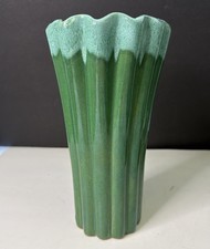 Green Ribbed Ceramic Pedestal Vase / Compote — listing 5