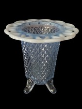 Blue Opalescent Open Lace Edge Footed Bowl in Cane / Windows Pattern — listing 5