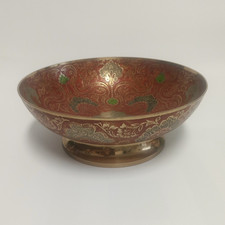 Indian Hand-Painted Enameled Brass Vase with Floral Meenakari Diamond Panels — listing 3