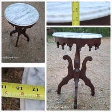 Antique Victorian Marble-Top Parlor Table with Turned Wood Legs and Fretwork Gallery — listing 3