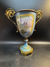 Decorative Porcelain Flared Vase with Ormolu/Brass Rim, Hand-Painted Floral & Bow Motif — listing 5