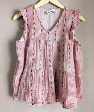 Savanna Jane Embroidered Boho Tunic Top with Multicolor Chevron Detail, Size L — listing 3
