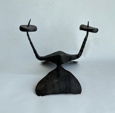 Mid-Century Brutalist Wrought Iron Chandelier with Thick Textured Glass Puck Bobeches, Multi-Tier — listing 5
