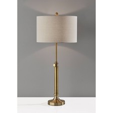 Vintage Brass Table Lamp with Pleated Gold Fabric Shade — listing 5
