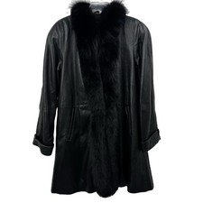 J. Percy for Marvin Richards Brown Leather Coat with Fur Collar, Size S — listing 6