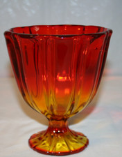 Amberina Glass Footed Bowl with Embossed Fruit and Leaf Pattern — listing 4