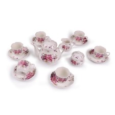 17-Piece Porcelain Tea Set with Raised Floral Magnolia Design in Original Gift Box