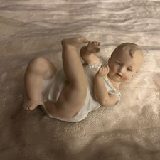 Bisque Porcelain Kewpie-Style Baby Figurine with Alphabet Block