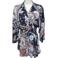 Linea Donatella Women's Ivory Satin Long Robe with Polka Dot Pattern and Lace Trim, Size L — listing 3