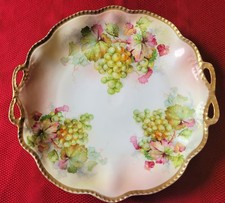 Antique Royal Rudolstadt Prussia Hand-Painted Porcelain Cake Plate with Gilt Handles - Grape & Floral Motif — listing 4