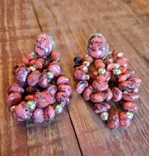 Vintage Costume Dangle Earrings with Swirl Wirework Tops and Bead Cluster Drops, Maker Unknown — listing 5