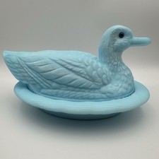 Westmoreland Blue Glass Duck on Nest Covered Candy Dish, 4 1/2 inch — listing 2