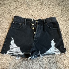 PacSun Hayden Blue High-Waisted Distressed Denim Cutoff Shorts, Size 26