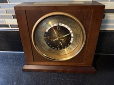 Vintage Round Dial Desk Clock or Barometer on Stepped Wooden Base — listing 4