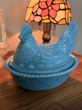 Rosso by Wilkerson glass hen nest Miniature Teal Glass Nesting Hen on Basket, 3.5 inch Covered Dish — listing 4
