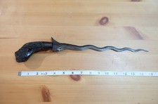 Antique Javanese Keris with 13 Luk Dapur Sengkelat Blade, Silver and Gold Fittings, Kemuning Wood Warangka — listing 5