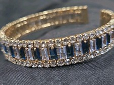 Silver-Tone Open Cuff Bracelet with Smoky Baguette Crystal Terminals — listing 5