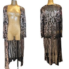 Women's Slate Blue Sequin Lace Long Duster Cardigan/Kimono, Open Front — listing 4