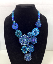 Handmade Beaded Statement Necklace with Ceramic & Resin Beads in Rose, Purple, Red & Green — listing 4