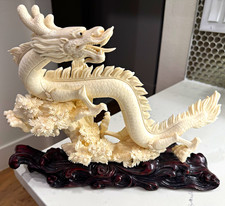 Cast Metal Chinese Dragon Sculpture Chasing Flaming Pearl on Cloud Base — listing 6