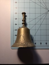 Vintage Brass Hand Bell with Cross Motifs and Long Handle — listing 6
