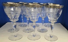 Vintage Platinum-Rim Optic Panel Crystal Iced Tea / Water Goblet with Knop Stem