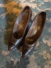 Vintage Neiman Marcus Gray Kid Leather Kitten Heel Pumps, Size 9.5 B — listing 4