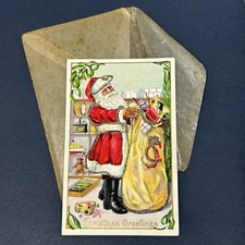 Antique Edwardian Embossed 'A Merry Christmas' Postcard with Silk Poinsettia and Bell, Framed — listing 4