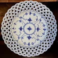 Blue Fluted Full Lace Hand-Painted Porcelain Salad/Dessert Plate with Pierced Openwork Scalloped Rim — listing 6