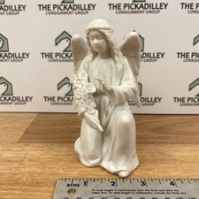 White Bisque Porcelain Winged Angel Figurine with Snow-Textured Trim — listing 2