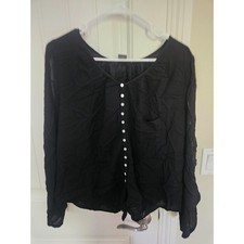 Black Rayon Blouse, Scoop Neck 3/4 Sleeve, Size M — listing 3