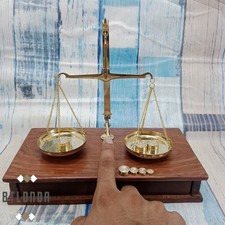 Antique European Hand-Held Brass Balance Scale with Twin Pans on Chains — listing 5