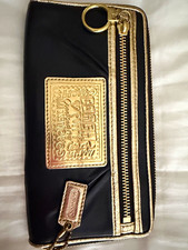 Coach Poppy Metallic Gold Leather Embossed Wristlet Wallet