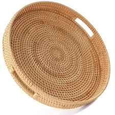 Large Round Woven Wicker Basket Tray with Side Handles — listing 2