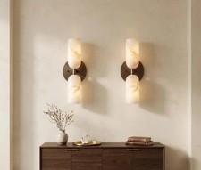 Fluted Alabaster Wall Sconce, Half-Cylinder Ribbed Form — listing 4