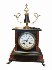 Victorian Belgian Black Slate & Marble Mantel Clock with Incised Gilt Decoration — listing 4