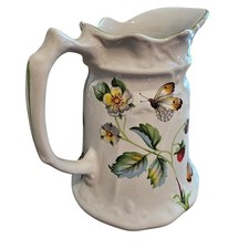 Antique Semi-Porcelain Water Pitcher with Strawberry Transfer Decoration and Gold Trim — listing 2