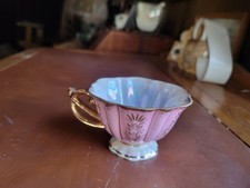 Antique Pink Copper Lustreware Tea Cup and Saucer with Hand-Painted Floral Motif — listing 4