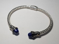 Bali-Style Sterling Silver Filigree Dangle Earrings with Oval Lapis Lazuli / Blue Stone Cabochons — listing 3