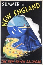 Framed Railroad Art Print - New Haven Railroad Diesel Locomotive on Bridge in Snow — listing 3