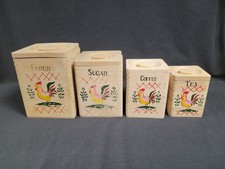 Country Rooster Wooden Kitchen Canister Set (3 pieces) with Checkerboard Border — listing 5