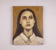 Original Large-Scale Acrylic Portrait Painting of a Woman on Canvas, Signed, approx. 36" x 60" Yes - it's a legible name — listing 4