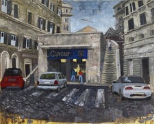 Original Impressionist Oil Painting of City Night Scene with Illuminated Signs — listing 4