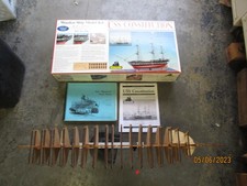 Handmade Wooden USS Constitution 'Old Ironsides' Model Ship in Glass Display Case — listing 4